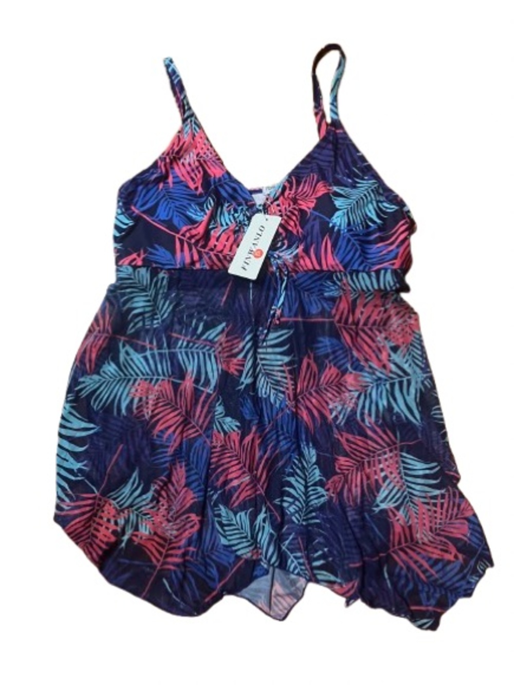 NWT Finwanlo Navy Tropical Print Tankini Top Swim Dress Swimwear Size 3XL